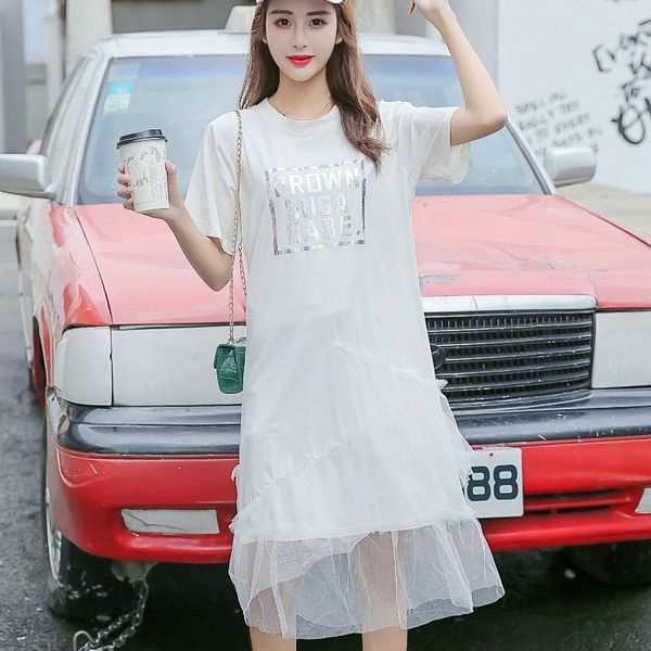 women letter print mesh stitching loose cake dress t-shirt dress summer women's casual o neck short sleeve dresses n, Black;gray
women letter print mesh stitching loose cake dress t-shirt dress summer women's casual o neck short sleeve dresses n, Black;gray