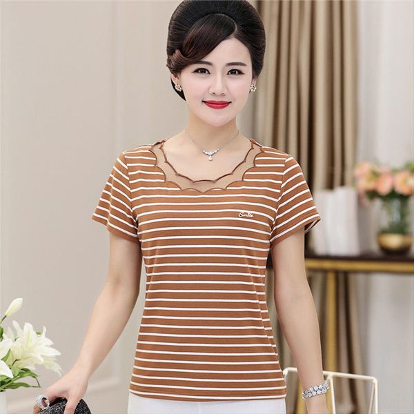 mothers' wear women's 40-50 middle-aged short-sleeved t- shirt women's striped base t-shirt middle-aged women, White
mothers' wear women's 40-50 middle-aged short-sleeved t- shirt women's striped base t-shirt middle-aged women, White