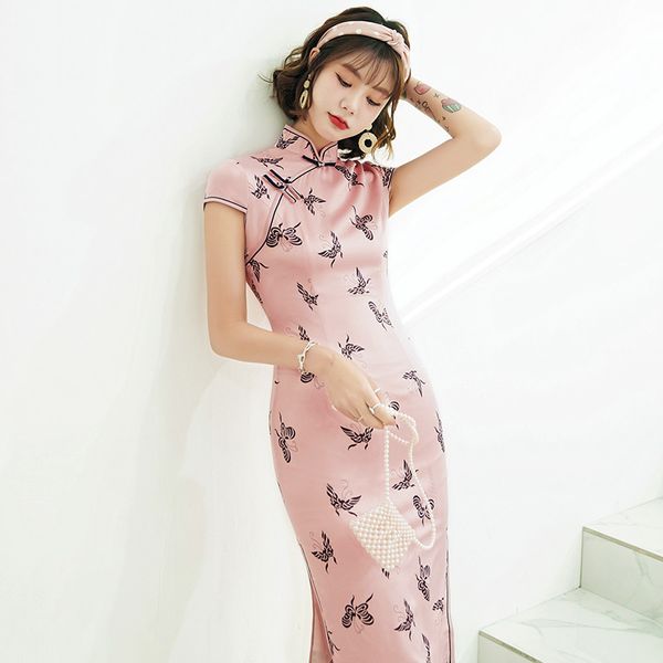 short print satin female qipao traditional mandarin collar rayon cheongsam vestidso high split wedding party dress, Red
short print satin female qipao traditional mandarin collar rayon cheongsam vestidso high split wedding party dress, Red