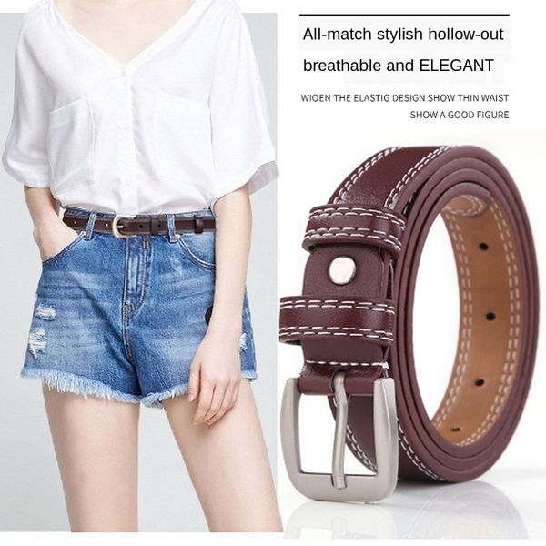 thin decorative pin buckle casual women's pants pin women's pants trousers belt double-line trousers belt, Black;brown