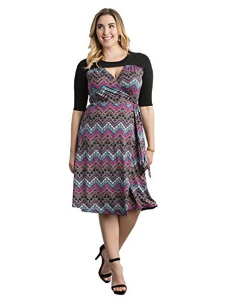kiyonna women's plus size winsome wrap dress, Black;gray