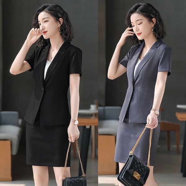 summer formal ladies grey blazer women business suits with skirt and jacket sets work wear office uniform style, White;black
summer formal ladies grey blazer women business suits with skirt and jacket sets work wear office uniform style, White;black