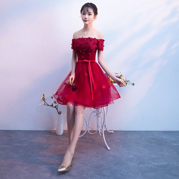 chinese style dress temperament elegant strapless mini dress slim chiffon princess classic bridesmaid wedding, Red 
chinese style dress temperament elegant strapless mini dress slim chiffon princess classic bridesmaid wedding, Red