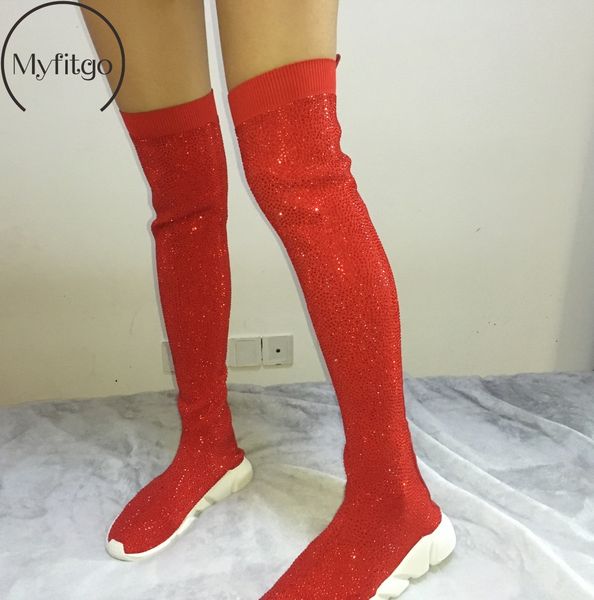 female blingbling crystal thigh high sneakers boots women knitting sock rhinestones long boots woman spring over the knee, Black
female blingbling crystal thigh high sneakers boots women knitting sock rhinestones long boots woman spring over the knee, Black