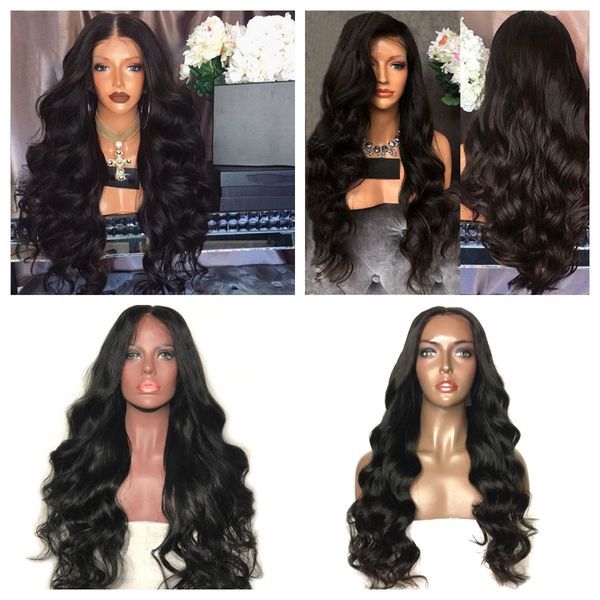 

centre parting long curly wigs black large wave 22inch heat resistant synthetic wig for women