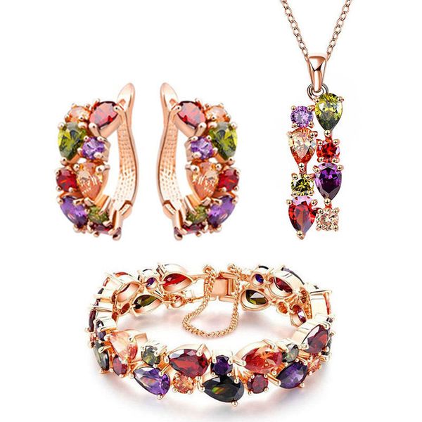 new wedding jewelry sets 3pcs rose gold color colorful cz zircon crystal flower necklace earring bracelet jewelry set, Slivery;golden
new wedding jewelry sets 3pcs rose gold color colorful cz zircon crystal flower necklace earring bracelet jewelry set, Slivery;golden
