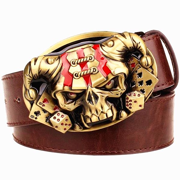 wild men's leather belt joker poker card metal buckle belts demon clown skull exaggerated style belt hip hop waistband, Black;brown
wild men's leather belt joker poker card metal buckle belts demon clown skull exaggerated style belt hip hop waistband, Black;brown