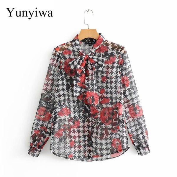 women vintage flower print houndstooth casual smock blouse autumn ladies bow tied shirts chic femininas kimono blusa, White
women vintage flower print houndstooth casual smock blouse autumn ladies bow tied shirts chic femininas kimono blusa, White