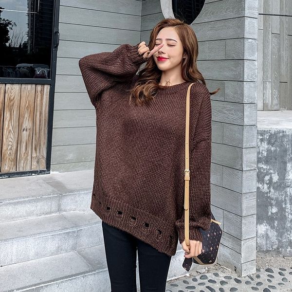 pullover women sweater hole solid color sweater women loose lazy sweaters winter clothes, White;black
pullover women sweater hole solid color sweater women loose lazy sweaters winter clothes, White;black