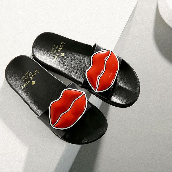 slippers summer women's red lip non-slip home indoor bathroom platform shoes flat sandals, Black
slippers summer women's red lip non-slip home indoor bathroom platform shoes flat sandals, Black