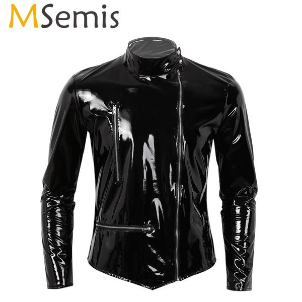 msemis mens wetlook patent leather motorcycle jackets front zippered punk streetwear jacket men biker coats party nightclub wear, Black;brown
msemis mens wetlook patent leather motorcycle jackets front zippered punk streetwear jacket men biker coats party nightclub wear, Black;brown