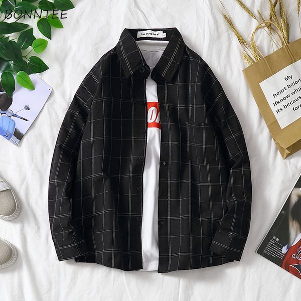 shirts men plaid long sleeve comfortable daily mens chic all match single breasted turn-down collar shirt, White;black
shirts men plaid long sleeve comfortable daily mens chic all match single breasted turn-down collar shirt, White;black