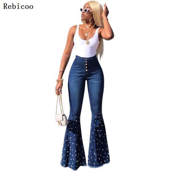 women new vintage high waist beading hem flare jeans casual bodycon denim long trousers fashion pants, Blue
women new vintage high waist beading hem flare jeans casual bodycon denim long trousers fashion pants, Blue