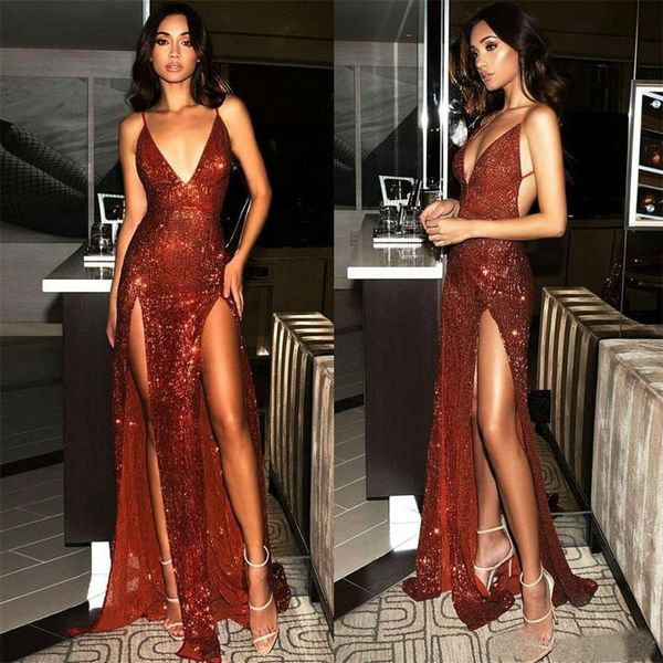 red sequined prom dresses spaghetti straps a line backless evening dresses with side splits cocktail party gowns cheap, Black
red sequined prom dresses spaghetti straps a line backless evening dresses with side splits cocktail party gowns cheap, Black