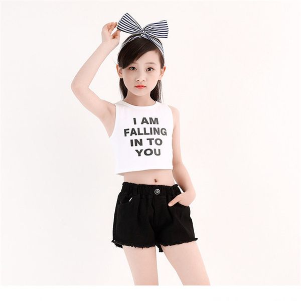 kids girls brand letter crop tank two pieces set for girls tie t-shirt summer style teenage girl hip hop clothing set, White
kids girls brand letter crop tank two pieces set for girls tie t-shirt summer style teenage girl hip hop clothing set, White