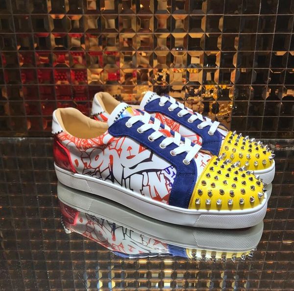 new paris orlato men's flat junior print leather flower spikes sneakers red bottom shoes junior low men casual flats shoes red sole, Black
new paris orlato men's flat junior print leather flower spikes sneakers red bottom shoes junior low men casual flats shoes red sole, Black