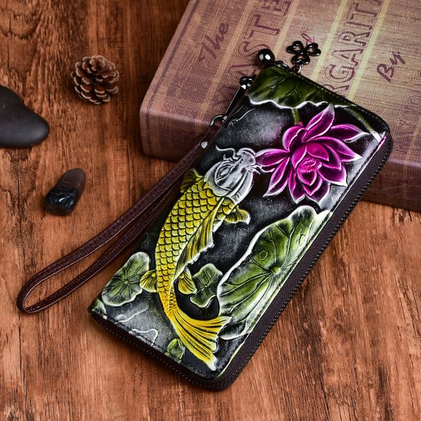 designer female wrist purse clutch bags embossed floral fish retro pattern handy bag women long zipper wallet genuine leather, Red;black
designer female wrist purse clutch bags embossed floral fish retro pattern handy bag women long zipper wallet genuine leather, Red;black