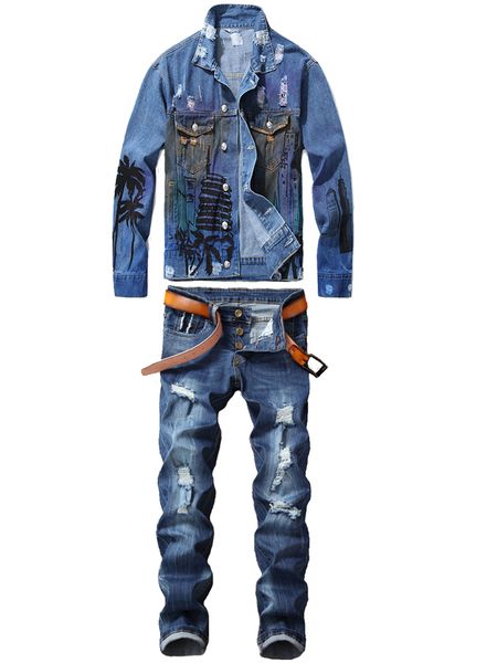 2020 new men vintage sets long sleeve letter printed hole distressed jackets + hand-worn stretch jeans mens clothing 2 piece set, Gray
2020 new men vintage sets long sleeve letter printed hole distressed jackets + hand-worn stretch jeans mens clothing 2 piece set, Gray