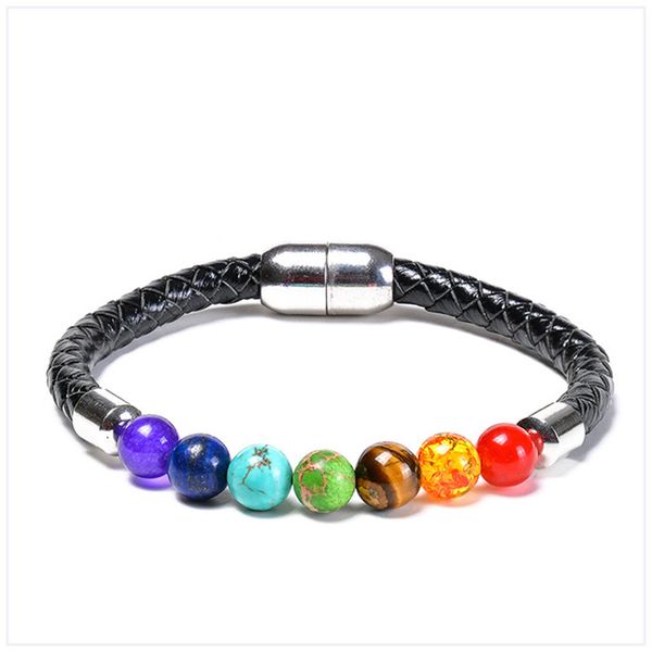 7 chakra bracelet handmade jewelry multicolor natural stone leather wrapped couple bracelet gift, Black
7 chakra bracelet handmade jewelry multicolor natural stone leather wrapped couple bracelet gift, Black
