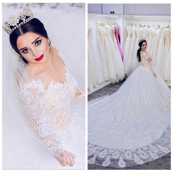 2021 sheer long sleeves a-line wedding dresses illusion bodice bridal gowns vestido de mariee custom tulle arabic dubai style bridal gown, White
2021 sheer long sleeves a-line wedding dresses illusion bodice bridal gowns vestido de mariee custom tulle arabic dubai style bridal gown, White