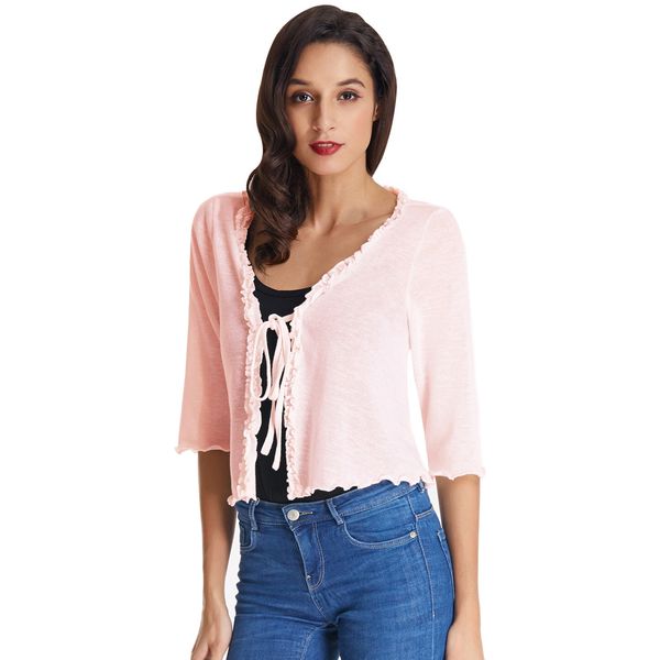 kk pink womens clothing office lady trim workwear elegant shrug party 3/4 sleeve ruffled knitting shrug knitwear bolero autumn, Black;brown
kk pink womens clothing office lady trim workwear elegant shrug party 3/4 sleeve ruffled knitting shrug knitwear bolero autumn, Black;brown