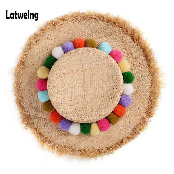 new handmade colorful pom pom raffia straw sun visor hats for women lady foldable summer panama cap wide large brim beach hat, Blue;gray
new handmade colorful pom pom raffia straw sun visor hats for women lady foldable summer panama cap wide large brim beach hat, Blue;gray