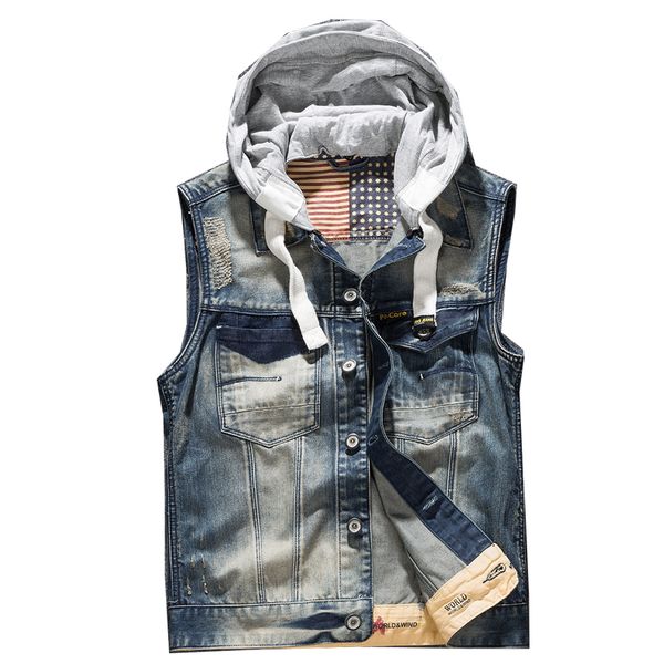 men' hooded denim vest male plus size casual jeans vest 2018 new retro sleeveless denim jacke, Black;white
men' hooded denim vest male plus size casual jeans vest 2018 new retro sleeveless denim jacke, Black;white