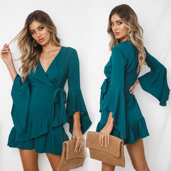 women summer boho short dress ruffles evening beach dresses sundress long sleeve v neck elegant female dress, Black;gray
women summer boho short dress ruffles evening beach dresses sundress long sleeve v neck elegant female dress, Black;gray