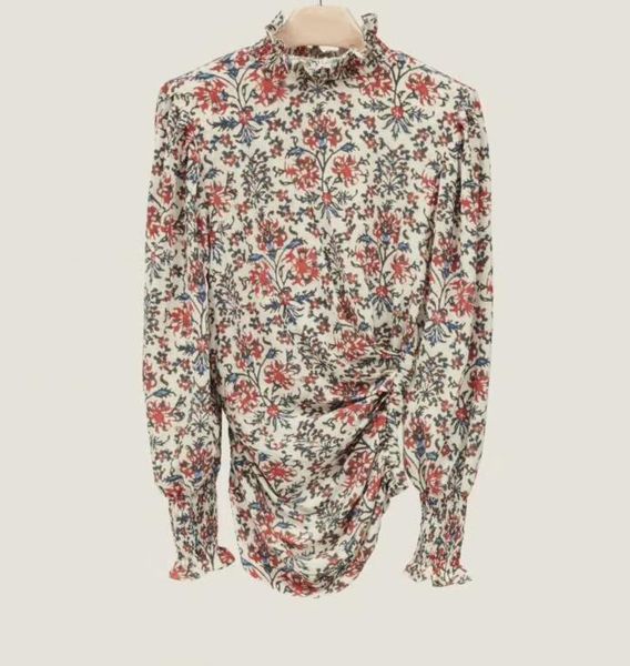 woman vintage floral print silk slim gathered waist ruffled neck stand long sleeves blouse elastic cuffs, White
woman vintage floral print silk slim gathered waist ruffled neck stand long sleeves blouse elastic cuffs, White
