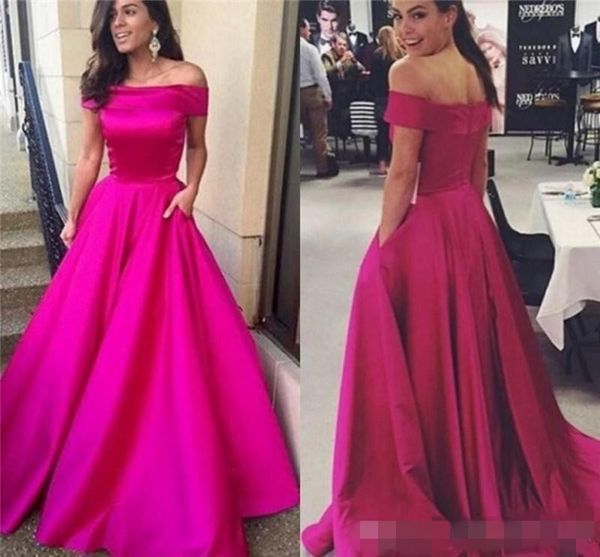 elegant fuchsia off the shoulder prom dresses satin sweep train ruched simple formal occasion wear custom made evening celebrity gowns, Black
elegant fuchsia off the shoulder prom dresses satin sweep train ruched simple formal occasion wear custom made evening celebrity gowns, Black