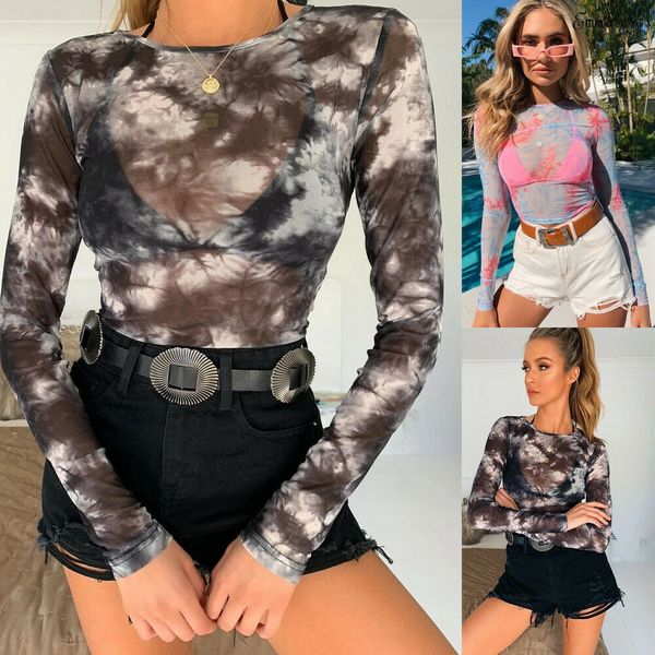 women printed round neck mesh tee shirt long sleeve crop transparent blouse clubwear beach summer, White
women printed round neck mesh tee shirt long sleeve crop transparent blouse clubwear beach summer, White