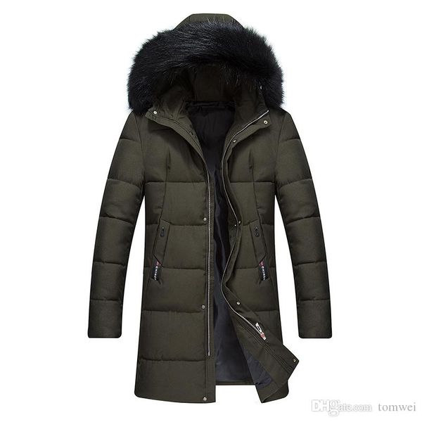 winter jacket men 2019 long coats down parka with fur hood male windbreaker casual thickening warm overcoat big sizes clothes, Black