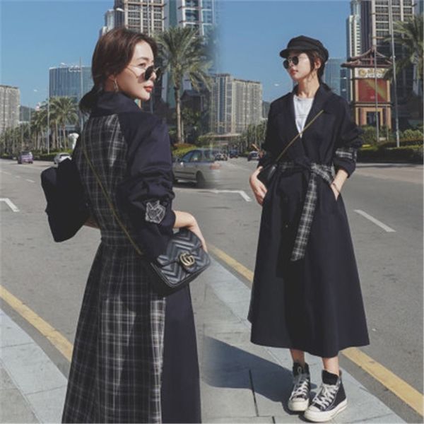 women's trench coats 2021 spring autumn casual windbreaker loose was thin plaid stitching large size long coat female overcoats m48, Tan;black
women's trench coats 2021 spring autumn casual windbreaker loose was thin plaid stitching large size long coat female overcoats m48, Tan;black