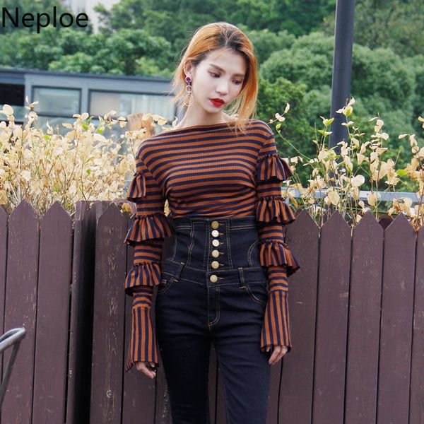 neploe elegant ruffles long sleeve knit sweater women slash neck skinny striped pull femme autumn winter new pullover 46484, White;black
neploe elegant ruffles long sleeve knit sweater women slash neck skinny striped pull femme autumn winter new pullover 46484, White;black
