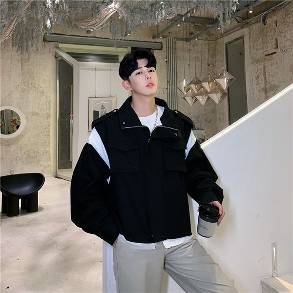 male japan harajuku street dark black jacket outerwear men black white splice casual loose short coat overcoat, Black;brown
male japan harajuku street dark black jacket outerwear men black white splice casual loose short coat overcoat, Black;brown