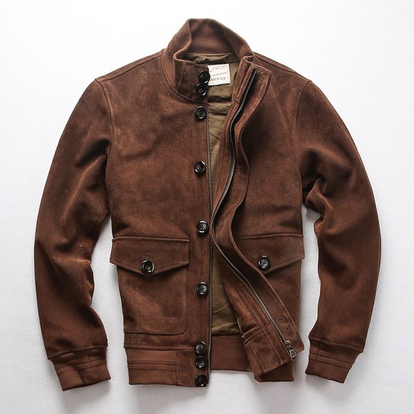 avfly men's a1 cow suede leather jacket men stand collar autumn flight jacket men fashion suede leather coat male, Black
avfly men's a1 cow suede leather jacket men stand collar autumn flight jacket men fashion suede leather coat male, Black