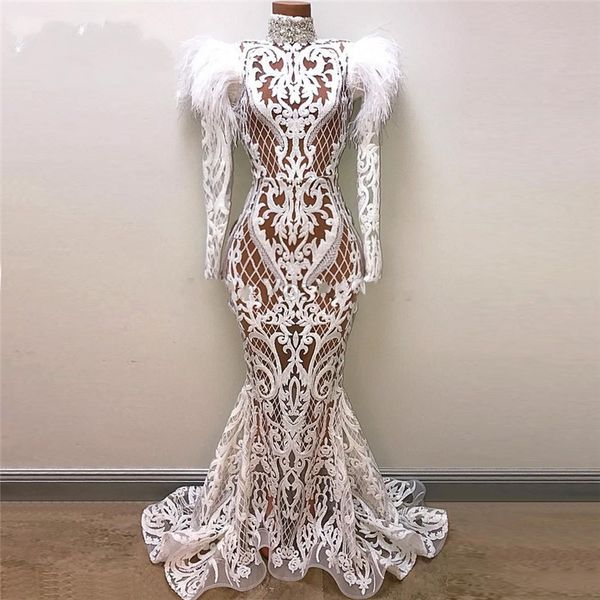 see through mermaid evening dresses with long sleeves lace appliques feathers dubai african prom dress long sleeves high neck party gowns, Black;red
see through mermaid evening dresses with long sleeves lace appliques feathers dubai african prom dress long sleeves high neck party gowns, Black;red
