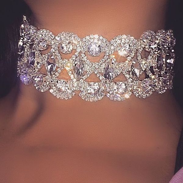 

Bling Bling Rhinestone Flower Choker Ожерелье для Женщин Роскошное Ожерелье с Регулируемой Цепью