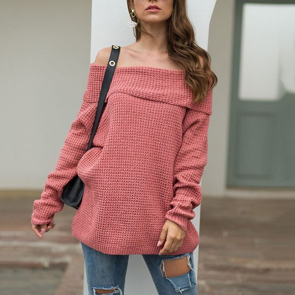 fall / winter 2019 europe and the united states solid color women's sweater single neck loose knit women, Black
fall / winter 2019 europe and the united states solid color women's sweater single neck loose knit women, Black