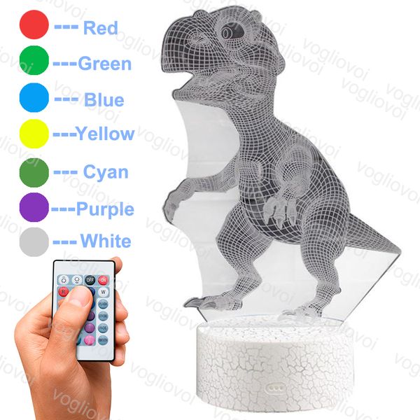 Night Lights Creative Cartoon Dinosaur 3d Acrylic Crack Base With Remote / Touch Control Colorful For Bedroom Livingroom Decoration Dhl