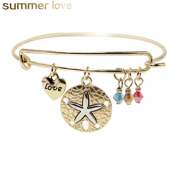 fashion simple bangle starfish cross charm wire bracelets female cuff with heart love charm for women lovely gift jewelry, Golden;silver 
fashion simple bangle starfish cross charm wire bracelets female cuff with heart love charm for women lovely gift jewelry, Golden;silver