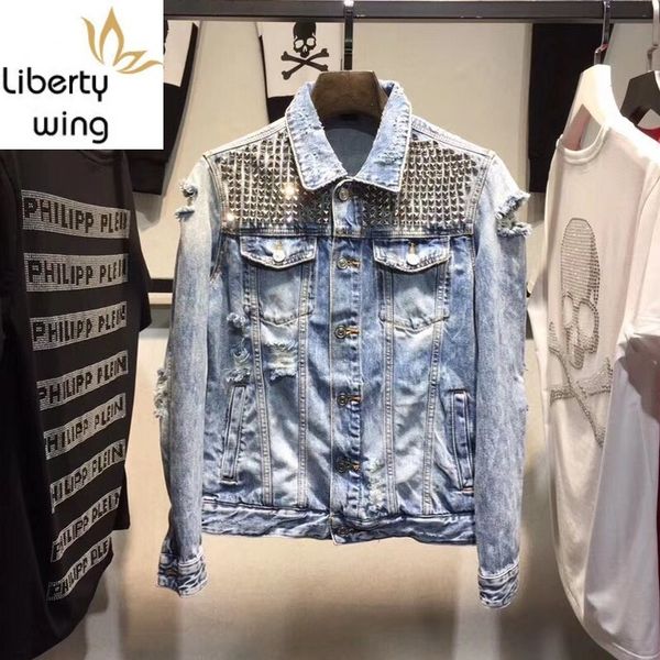 fashion personality rivet hole ripped mens denim jackets vintage long sleeve single breasted slim fit cowboy coats, Black;brown
fashion personality rivet hole ripped mens denim jackets vintage long sleeve single breasted slim fit cowboy coats, Black;brown