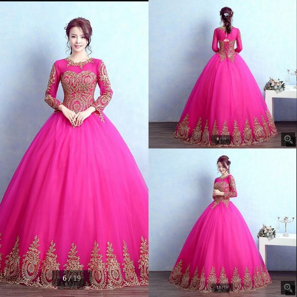 new arrival 2019 fuchsia ball gown prom dresses modest 3/4 sleeve gold lace hollow back prom gowns princess corset prom dress, Black
new arrival 2019 fuchsia ball gown prom dresses modest 3/4 sleeve gold lace hollow back prom gowns princess corset prom dress, Black