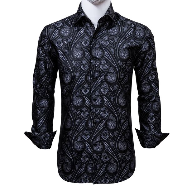 silk men's long sleeve shirts jacquard woven black purple paisley slim shirt for dress party wedding fast shipping exquisite fashion cy, White;black