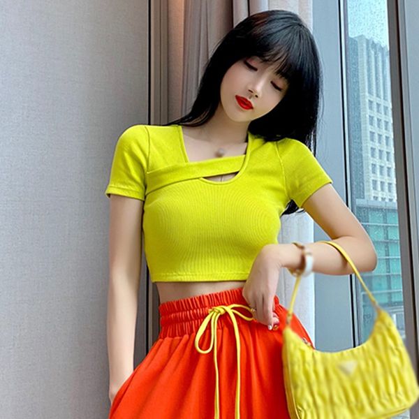 2020 tshirt women's solid color female t-shirt slim exposed navel short-sleeved u-neck crop shirt*, White
2020 tshirt women's solid color female t-shirt slim exposed navel short-sleeved u-neck crop shirt*, White