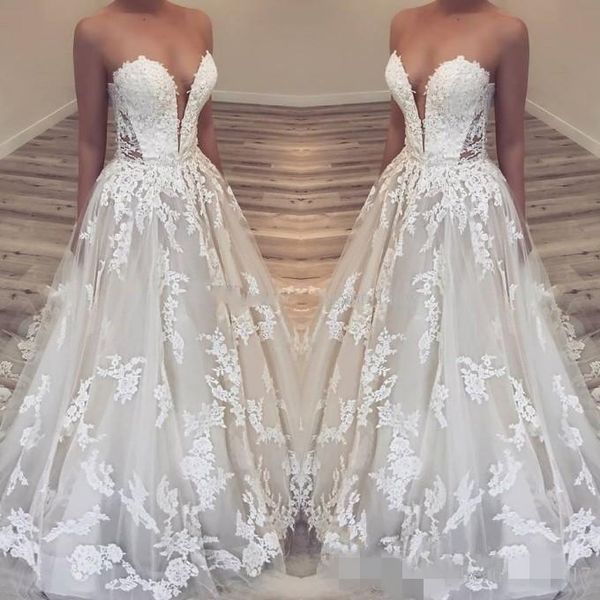 elegant sweetheart a line wedding dresses 2019 lace applique tulle sweep train garden country plus size wedding gown vestido de novia, White
elegant sweetheart a line wedding dresses 2019 lace applique tulle sweep train garden country plus size wedding gown vestido de novia, White