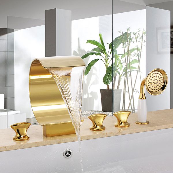 waterfall tub shower deck mounted 5 pcs widespread ti-pvd gold bath mixer square
waterfall tub shower deck mounted 5 pcs widespread ti-pvd gold bath mixer square