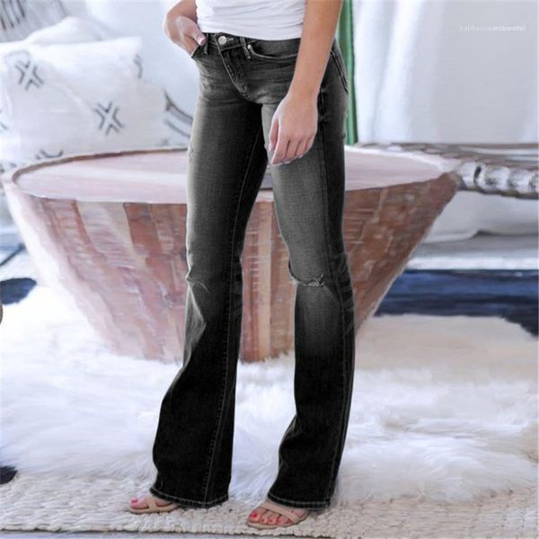 denim flare pants womens casual plus size jeans womens designer jeans fashion knee holes, Blue 
denim flare pants womens casual plus size jeans womens designer jeans fashion knee holes, Blue