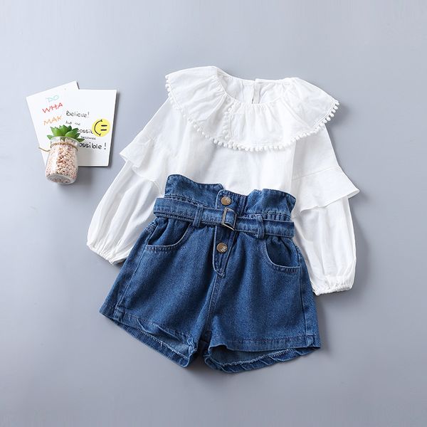 0-6 years girl clothing set 2019 new spring fashion tiered ruched solid shirt + denim pant kid children clothing, White
0-6 years girl clothing set 2019 new spring fashion tiered ruched solid shirt + denim pant kid children clothing, White