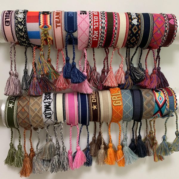 luxury rope material embroidery bracelet with sewing words and tassel d brand woven jewelry cotton bracelet gift friendship bracelet, Black
luxury rope material embroidery bracelet with sewing words and tassel d brand woven jewelry cotton bracelet gift friendship bracelet, Black
